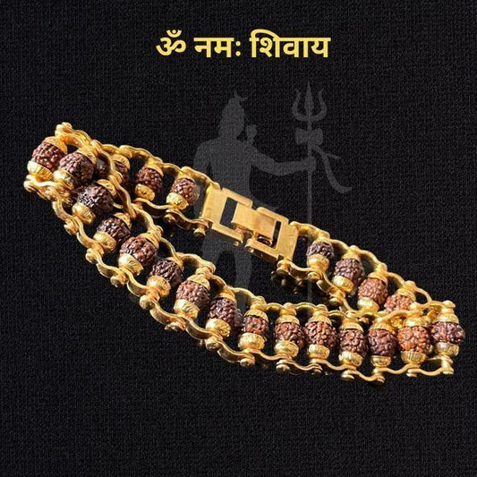 Timeless Spirituality: Paanch Mukhi Rudraksha Bracelet in Gold-Plated Glory